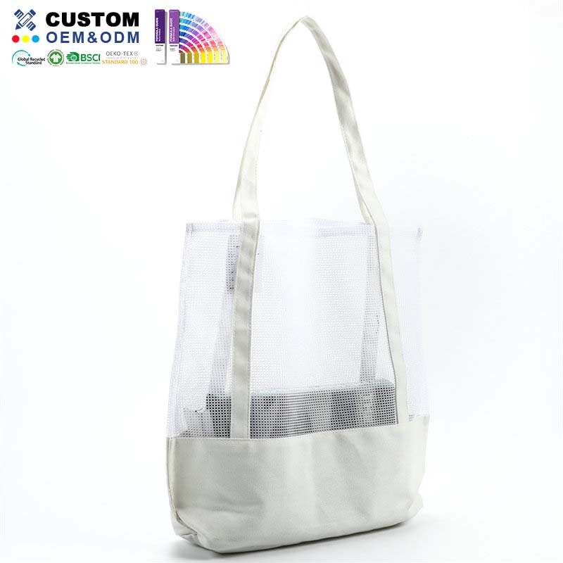 Sac de plage en toile blanche avec maille en polyester